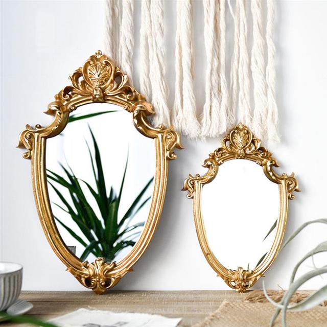 Vintage Hanging Mirror Small Round Oval Golden Hanging Wall Makeup Mirror  For Bathroom Makeup Toilet Gifts